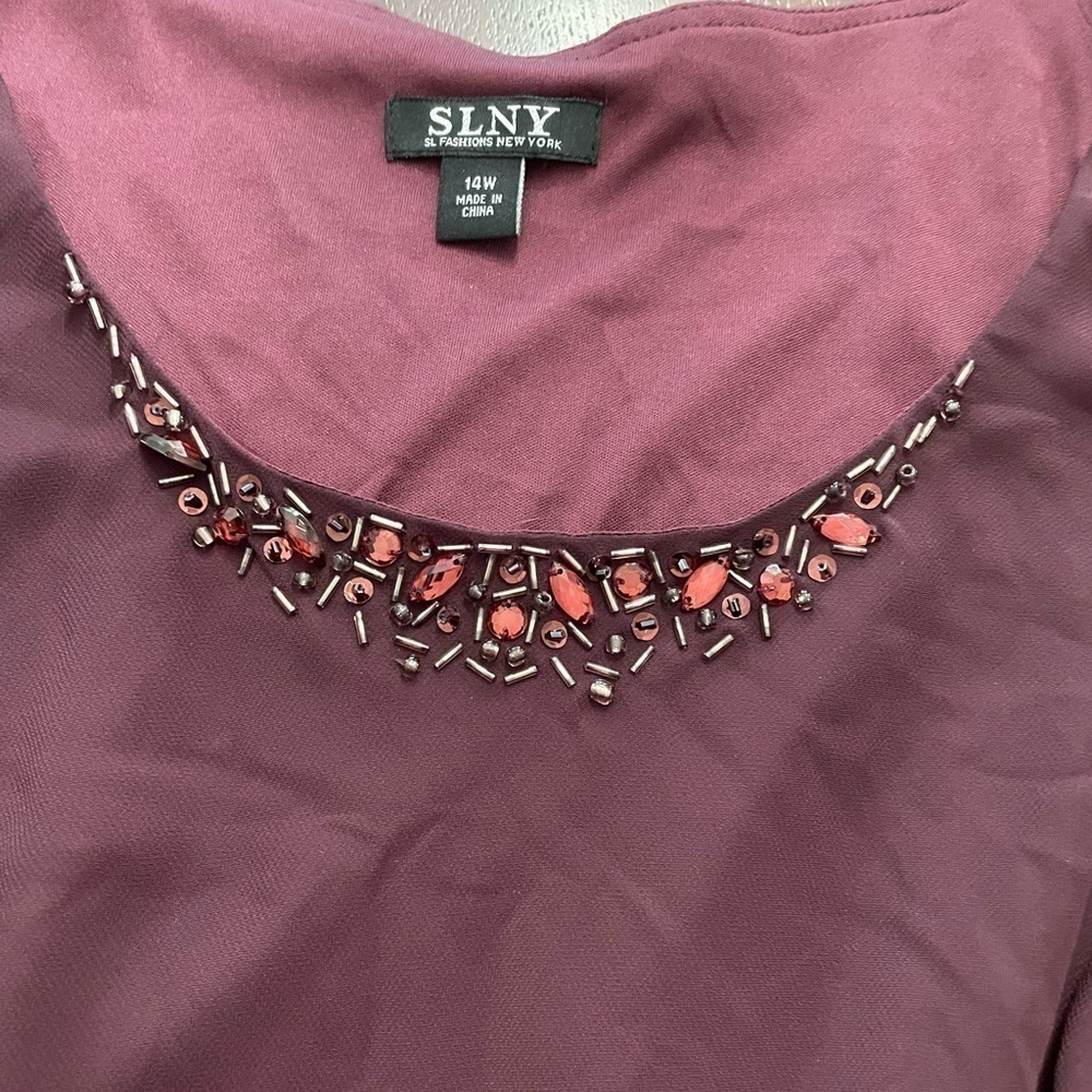 Slny Fashion NY women’s mid length Beaded details Chiffon Dress with Jacket 14 W - Picture 6 of 7
